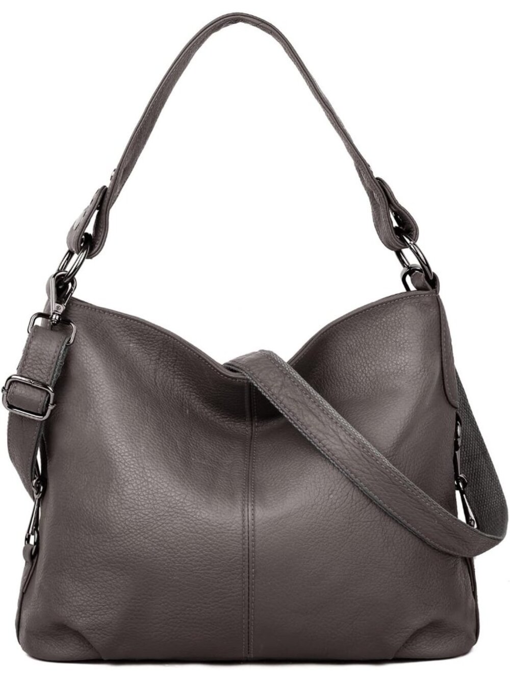 Women's Grey Genuine Leather Bag Slouchy Purse Crossbody Bag Zipper Pocket